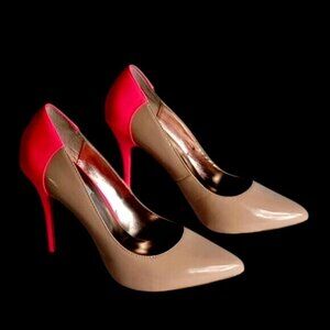 Steve Madden P-Carli Nude Tan Patent Neon Pink High Heel Pump Stiletto Women  8
